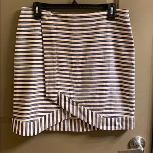 Gianni Bini Navy White Striped Wrap Envelope Skirt